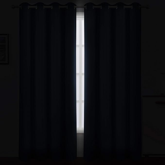 LEMOMO Navy Blue Thermal Blackout Curtains/52 x 95 Inch/Set of 2 Panels Room Darkening Curtains for Bedroom