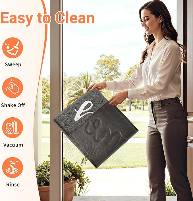 StepLively Door Mat Home Welcome Mats Outdoor and Indoor, Heavy-Duty Low-Profile Non-Slip Front Welcome Mat for Home Entrance, Outside Entry, Yard, Floor, (30''x17.5'', Grey)
