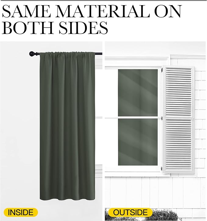 NICETOWN Bedroom Curtains Blackout Draperies - All Season Thermal Insulated Solid Rod Pocket Top Blackout Curtains/Drapes for Kid's Room (Dark Mallard, 1 Pair, 34 x 63 Inch)
