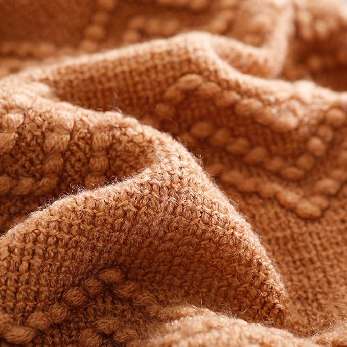 BOURINA Almond Throw Blanket 60x80 Inches Throw Textured Solid Soft Sofa Throw Couch Knitted Decorative Blanket