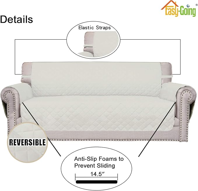 Easy-Going Sofa Slipcover Reversible Loveseat Sofa Cover Couch Cover for 2 Cushion Couch Furniture Protector with Elastic Straps for Pets Kids Dog Cat (Oversized Loveseat, Ivory/Ivory)