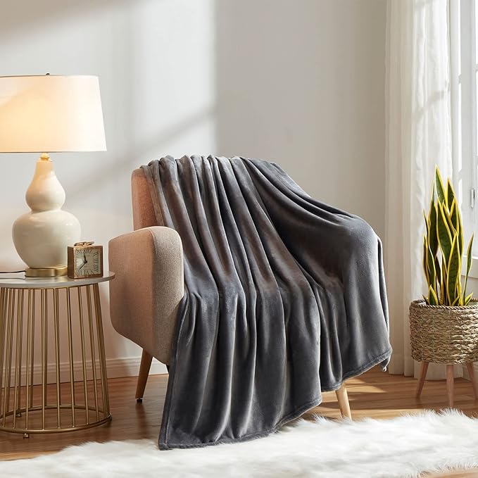 KMUSET Fleece Blanket King Size Dark Grey Lightweight Super Soft Cozy Luxury Bed Blanket Microfiber Factory Shop