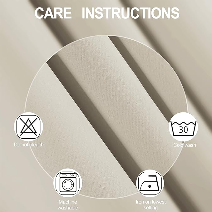 LEMOMO Blackout Curtains 52 x 90 Inch Long Light Beige Curtains Set of 2 Panels Room Darkening Curtains for Bedroom and Living Room