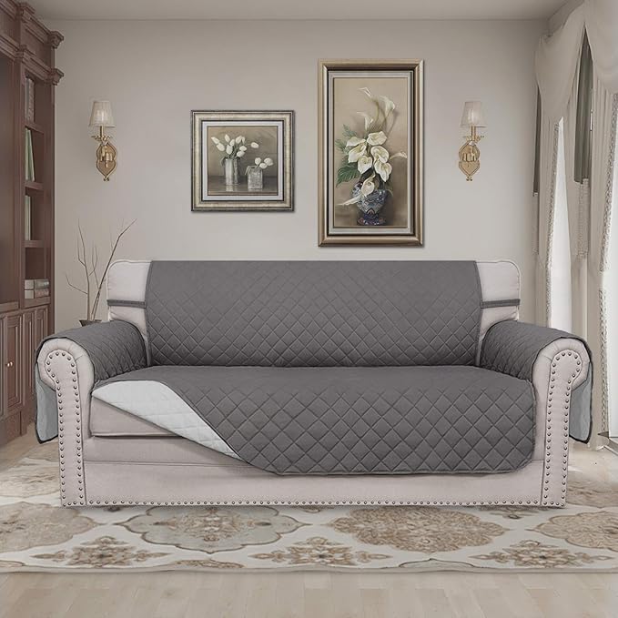 Easy-Going Sofa Slipcover Reversible Loveseat Sofa Cover Couch Cover for 2 Cushion Couch Furniture Protector with Elastic Straps for Pets Kids Dog Cat (Oversized Loveseat, Gray/Light Gray)