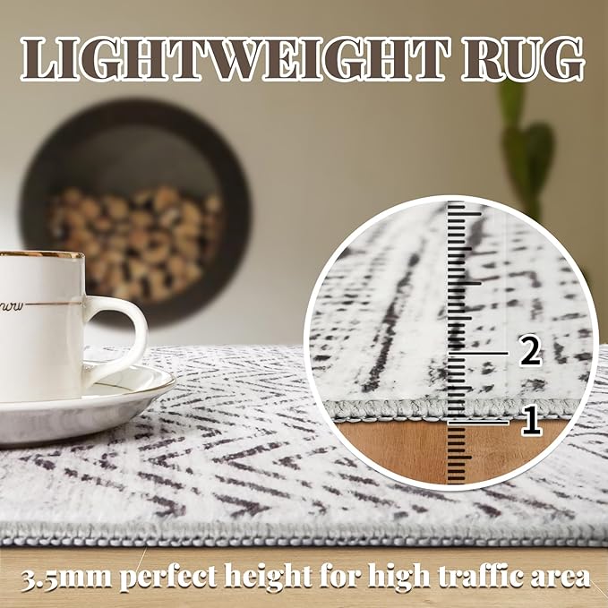 Washable Moroccan Hallway Runner Rugs - 2'6''x16' Non Slip Kitchen Rug Soft Floor Carpet Rubber Backing Vintage Long Mat with Low Pile Rugs for Living Room Entryway Farmhouse 2'6''x16' Gray
