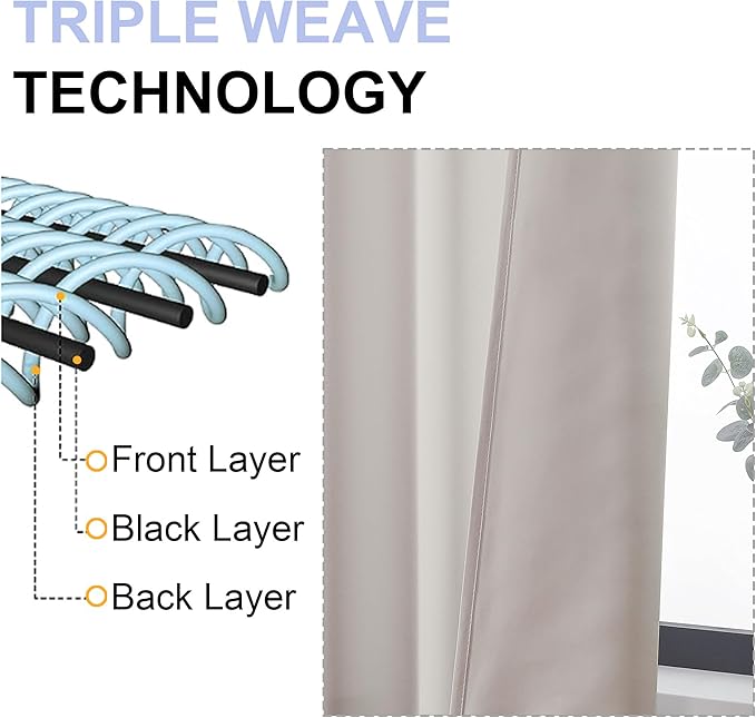Simplebrand Natural Blackout Curtains for Bedroom 102 Inches Long 2 Panels, Solid Thermal Insulated, Energy Saving Living Room Window Treatment Curtains Blackout Drapes, W50 x L102 Inch, Natural