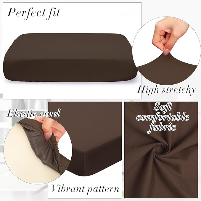 Newwiee Set of 4 Stretch Patio Cushion Covers Sofa Couch Seat Chair Slipcovers Cushion Cover Replacement Furniture Protector for Pets Washable(Dark Coffee,Seat Cover,Solid)