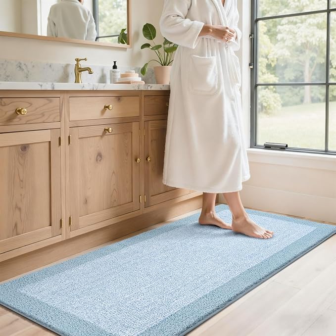 60x24 Long Bathroom Rugs Washable Non Slip, Light Blue Bath Mat for Bathroom Floor Tub, Soft Absorbent Quick Dry Mats for Shower, Bathtub,Home Decor