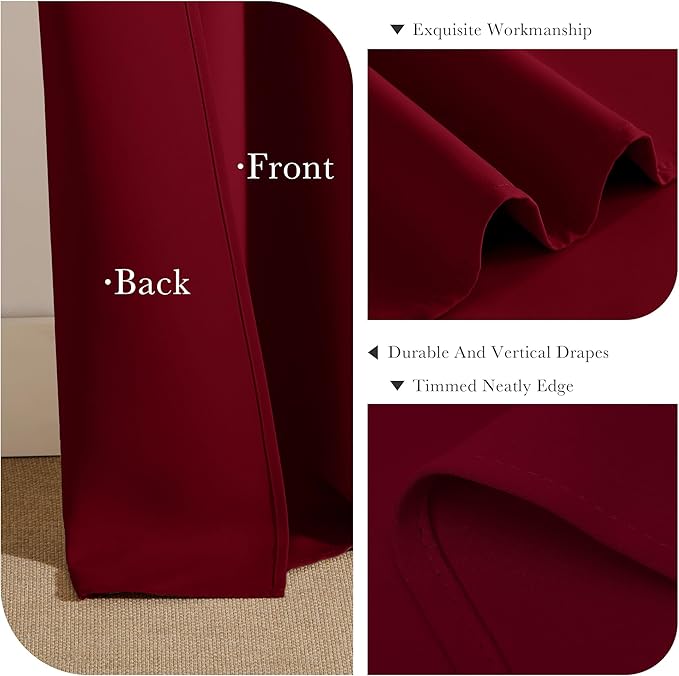 PONY DANCE Blackout Curtains for Bedroom - Decoration Xmas Festival Window Treatments Light Block Thermal Curtain Drapes Set Energy Saving, Wide 52 by Long 54 inch, Red, 2 Panels