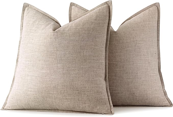 MIULEE Decorative Linen Euro Sham Pillow Covers 24x24 Inch Natural Linen Boho Farmhouse Neutral Couch Throw Pillows for Bed Pack of 2 Accent Modern Pillowcase Sofa Livingroom Home Decor