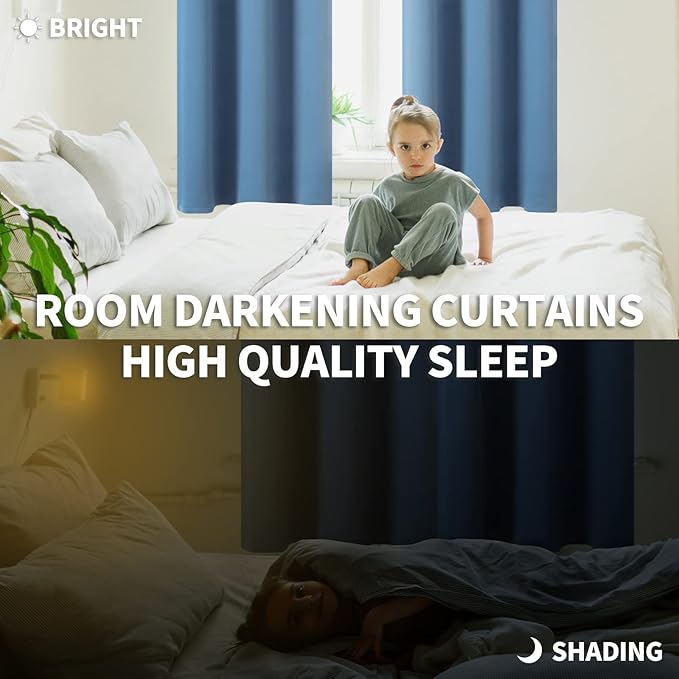 BGment Blackout Curtains for Bedroom - Grommet Thermal Insulated Room Darkening Curtains for Living Room, Set of 2 Panels, Each 55 x 96 Inch, Faded Denim