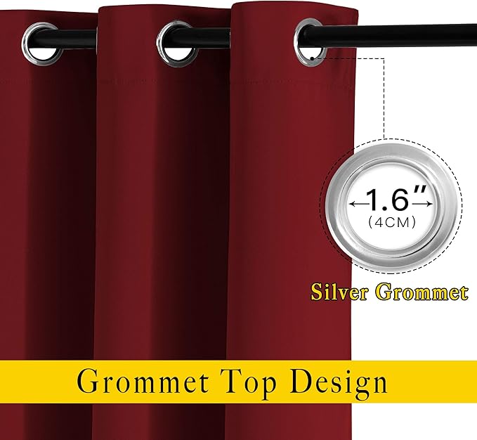 NICETOWN Burgundy Red Sliding Door Curtains 2 Panels Set 118 inches Long, Grommet Thermal Blackout Curtains Privacy Room Divider Sound Reducing for Bedroom/Living Room, W66 x L118