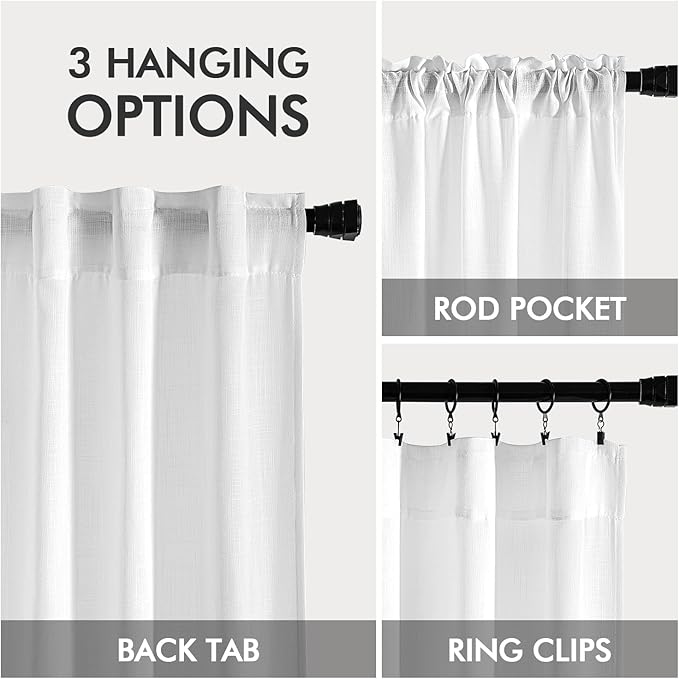 MIULEE White Linen Curtains 80 Inch Length 2 Panels for Bedroom Living Room, Soft Thick Linen Textured Back Tab Window Drapes Semi Sheer Light Filtering Rod Pocket Modern Farmhouse Decor