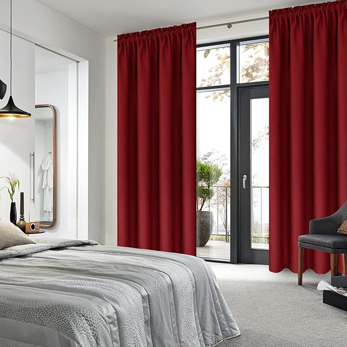 DWCN Christmas Blackout Curtains Room Darkening Thermal Insulated Bedroom Curtains Window Curtain Panels, 42 x 84 inches Long, Set of 2 Burgundy Rod Pocket Drapes