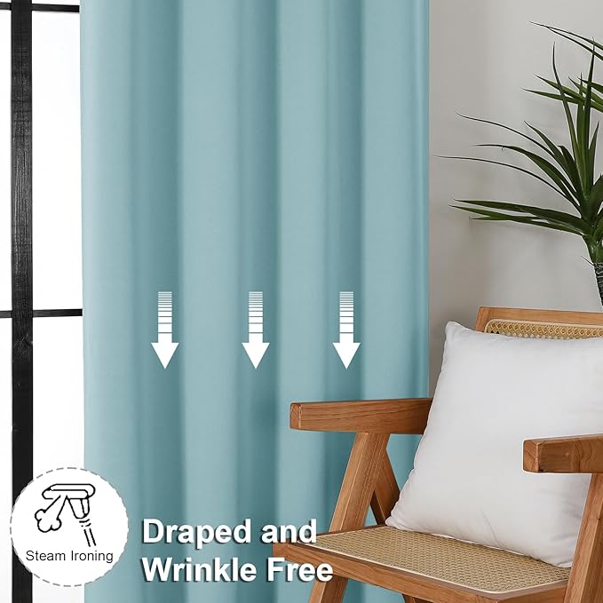 Simplebrand Ava Aqua Blackout Curtains for Bedroom 96 Inches Long 2 Panels, Solid Thermal Insulated, Energy Saving Nursery Window Treatment Curtains Blackout Drapes, W40 x L96 Inch, Aqua