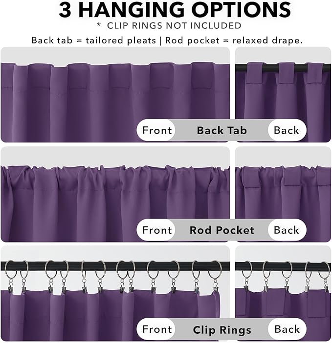 Deconovo Blackout Curtains, Thermal Insulated, W42 x L72 2 Panels, Back Tab, Machine Washable, Room-Darkening Drapes for Bedroom/Living Room Purple Grape