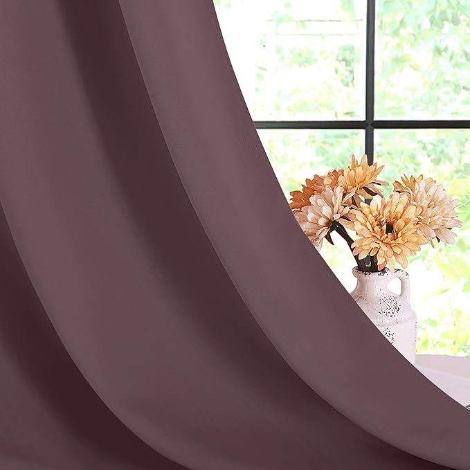 NICETOWN Kitchen Curtains, Short Curtains for Bedroom Windows, Dry Rose, 34" W by 60" L, 1 Pair, Thermal Insulated Room Darkening Curtain Panels for Girls Room, Cafe