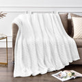 BEDELITE Fleece Throw Blanket for Couch – 3D Ribbed Jacquard Soft and Warm Decorative Fuzzy Blanket – Cozy, Fluffy, Plush Lightweight White Throw Blankets for Bed, Sofa, 50x60 inches