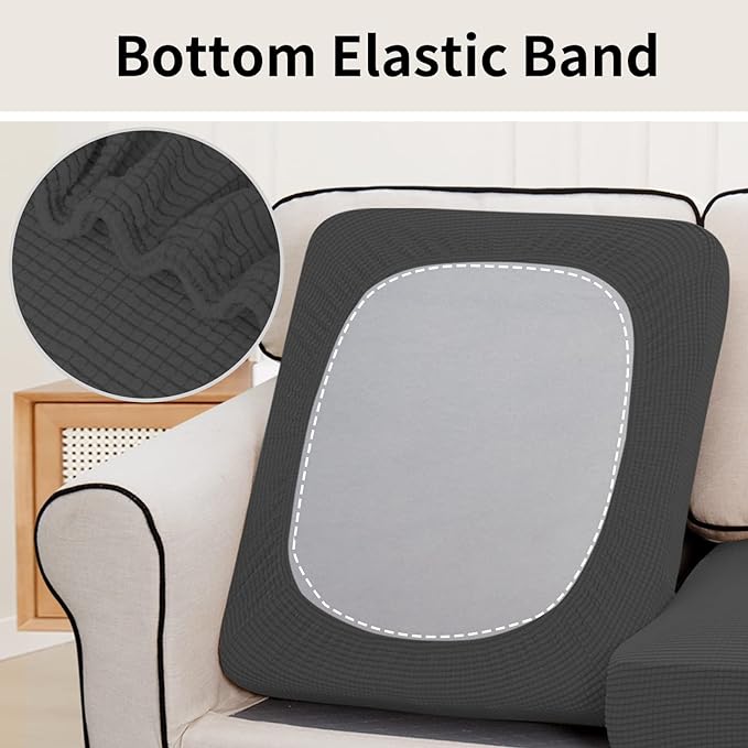 Easy-Going Stretch Individual Loveseat Couch Cushion Cover Sofa Cushion Furniture Protector Sofa slipcover Soft Flexibility with Elastic Bottom (2-Piece Loveseat Cushion Cover, Dark Gray)