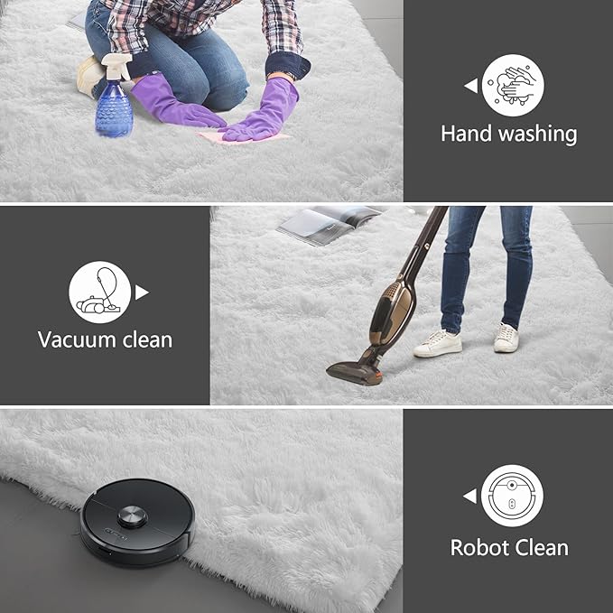 Shag Area Rugs for Bedroom Living Room,5X8 Ultra Soft White Fluffy Area Rugs for Dorm, Indoor Carpet Nursery Rugs for Kids Room Home Decor,White