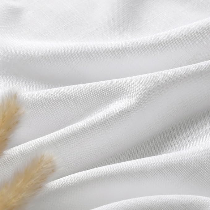 White Linen Curtains38x84 inches Long for Living Room Back Tab Light Filtering Privacy Sheer Curtain Modern Farmhouse Coastal Decor Off White Cotton Textured Narrow Window Curtains 2 Panel Set