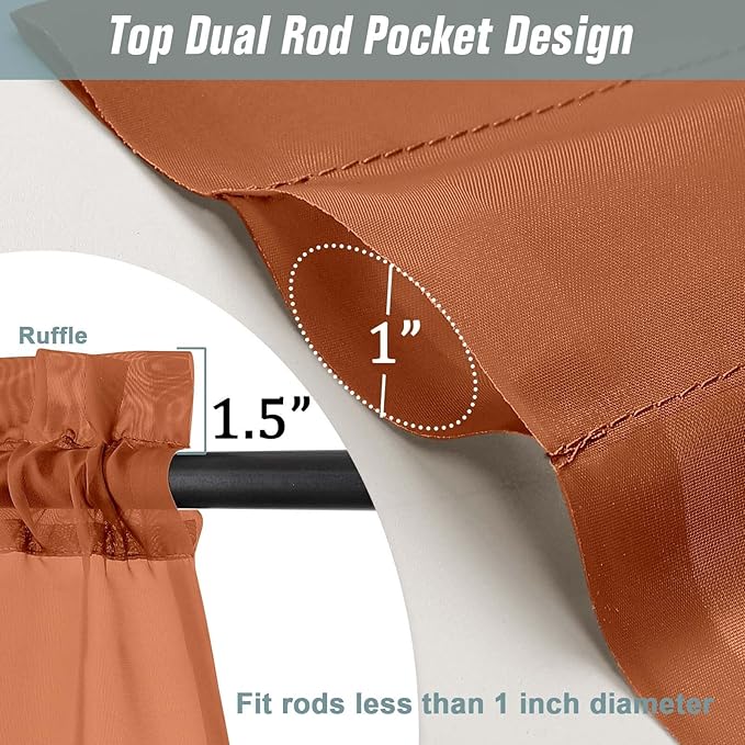 Orange Valances for Windows 14 inch Length 2 Panels Set, Small Voile Sheer Curtains for Bathroom, Soft Fabric Lightweight Light Filtering Kitchen Curtains, Dual Rod Pocket, 2x42Wx14L Inches