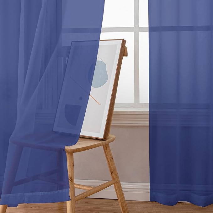 OWENIE Sheer Curtains 84 Inches Long 2 Panels Set for Bedroom Living Room, Light Filtering Voile Blue Sheer Curtains, Airy Rod Pocket Farmhouse Curtains, Royal Blue, Each 42Wx84L inch
