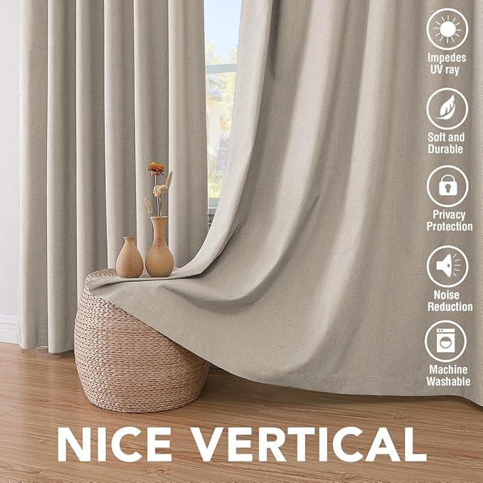 H.VERSAILTEX 100% Blackout Curtains for Bedroom Thermal Insulated Linen Textured Curtains Heat and Full Light Blocking Drapes Living Room Curtains 2 Panel Sets, 42x54 Inch, Cobblestone