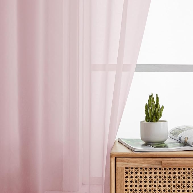OWENIE Sheer Curtains 54 Inch Length 2 Panels Set, Blush Sheer Curtain for Living Room, Soft Airy Window Treatments for Bedroom, Fimly Voile Sheer Curtains & Drapes, 2 Pcs 84 Width 54 Long