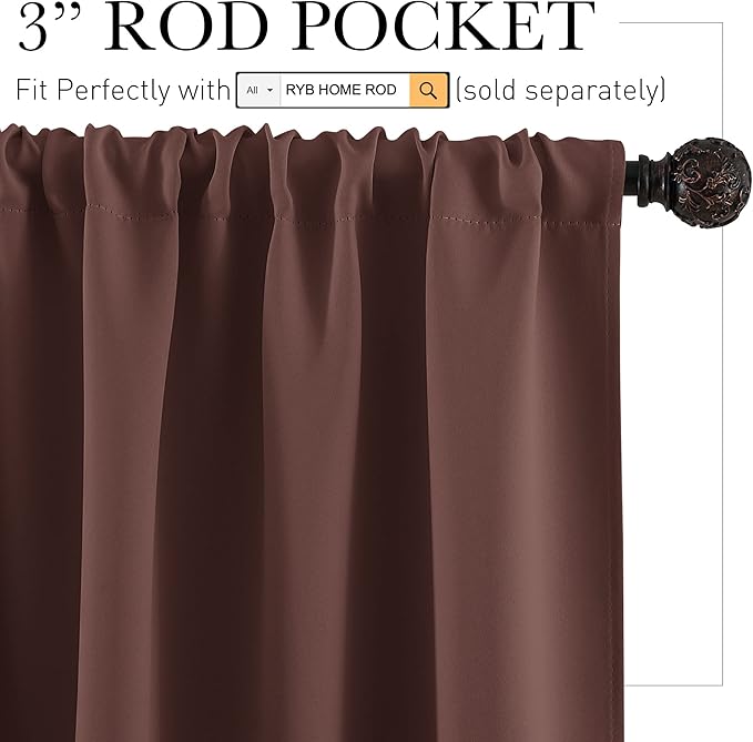 RYB HOME Cafe Blackout Curtains 24 inch Length, RV Curtains for Camper Windows, Mini Short Small Insulating Light UV Blocking Privacy Half Window Tiers, Width 29 by Length 24, Chocolate Brown, 2 Pcs