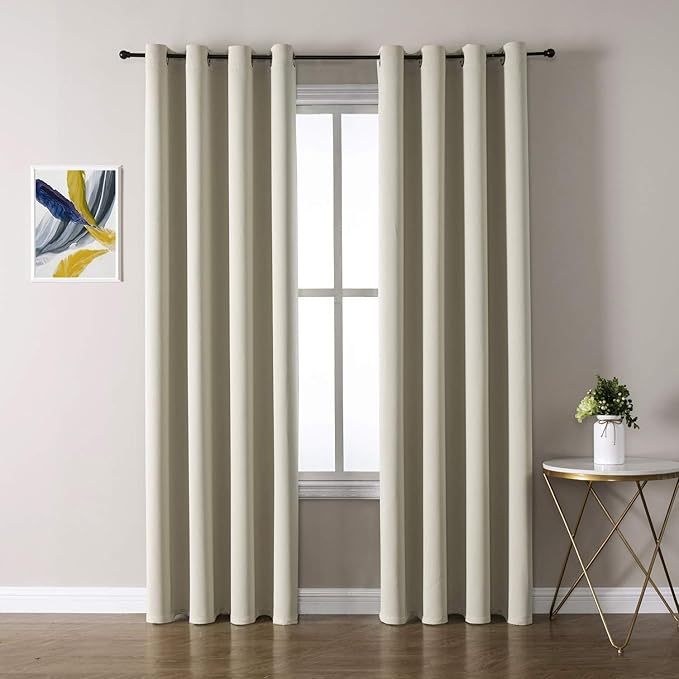 ChrisDowa Room Darkening Curtains 120 Inches Long 2 Panels Set for Living Room, Grommet Thermal Insulated Blackout Curtains for Bedroom (Beige, 52 x 120 Inch)