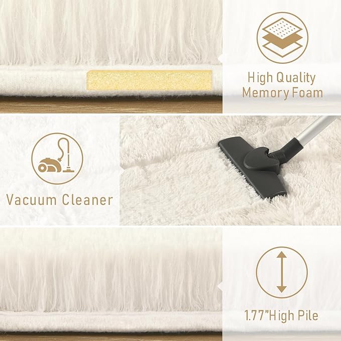 LOCHAS Ultra Soft Indoor Modern Area Rugs 2x8, Fluffy Living Room Carpets for Children Bedroom Home Decor Nursery Rug, Cream