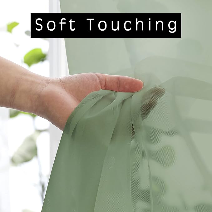 OWENIE Sheer Curtains, Sage Green Sheer Curtains 63 inch Length 2 Panels Set, Rod Pocket Voile Fimly Sheer Drapes for Living Room/Bedroom, 2pcs, Each 42" W x 63" L