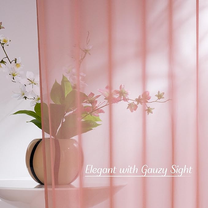 NICETOWN Coral Pink Sheer Window Curtains for Princess Room, Grommet Voile Sheer Window Treatment Light Filtering for Bedroom/Girls Room, W54 x L84, 2 Panels