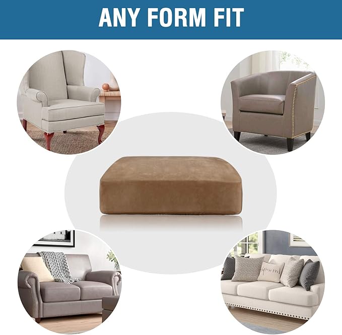 H.VERSAILTEX Velvet Stretch Couch Cushion Cover Plush Cushion Slipcover for Chair Cushion Furniture Protector Seat Cushion Sofa Cover (1 Piece Armchair Cushion Covers, Camel)