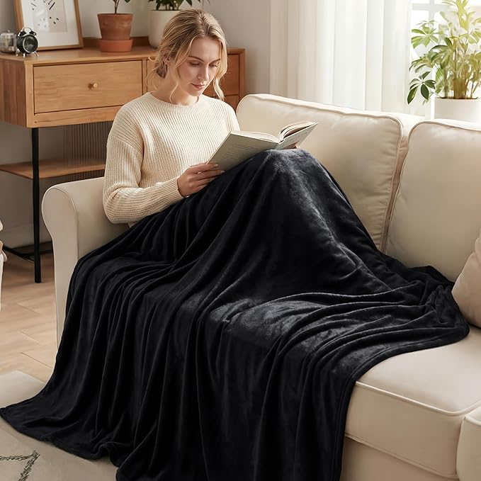 Exclusivo Mezcla Fleece Blanket Cal King Size for Bed, Super Soft and Warm, All Season, Cozy, Plush, Lightweight, 120x120 Inches, Black