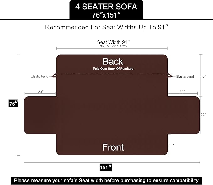 U-NICE HOME 4 Seater Sofa Cover 91 Inch Large Couch Covers for 4 Cushion Couch with Elastic Straps Water Resistant Furniture Protector Cover for Pets Cat (Sofa XX-Large, Taupe/Taupe)