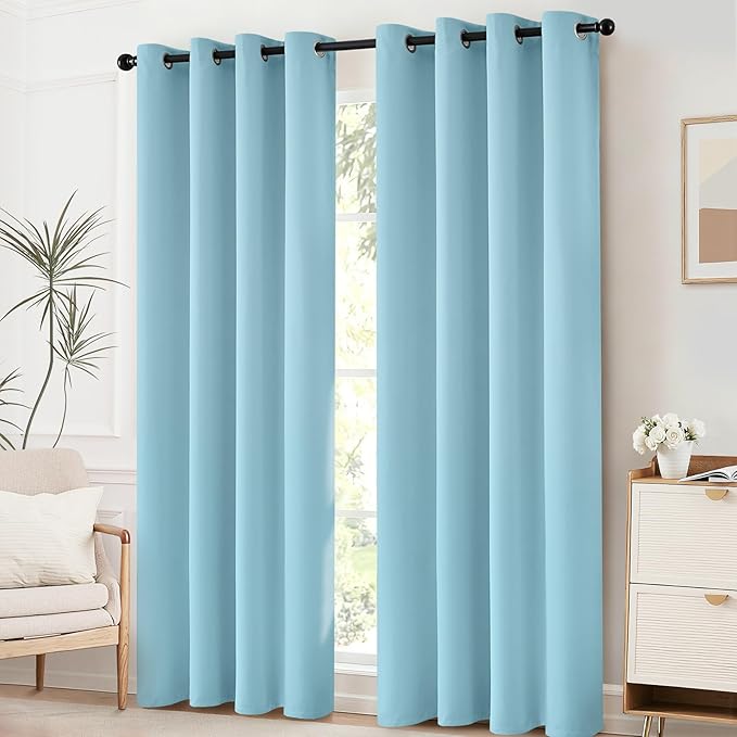 Yakamok Blackout Curtains for Bedroom,Thermal Insulated Grommet Top Drapes for Living Room,Sky Blue,52x84 Inch, 2 Panels