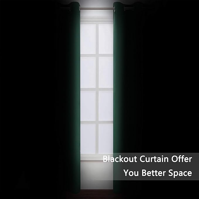LEMOMO Dark Green Thermal Blackout Curtains/38 x 84 Inch/Set of 2 Panels Room Darkening Curtains for Bedroom