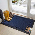 GORILLA GRIP 100% Waterproof All-Season WeatherMAX Doormat, 47x35, US Designed Natural Rubber, Stain and Fade Resistant, Low Profile Indoor Outdoor Door Mats, Easy Clean Patio Mat, Navy Greek Keys