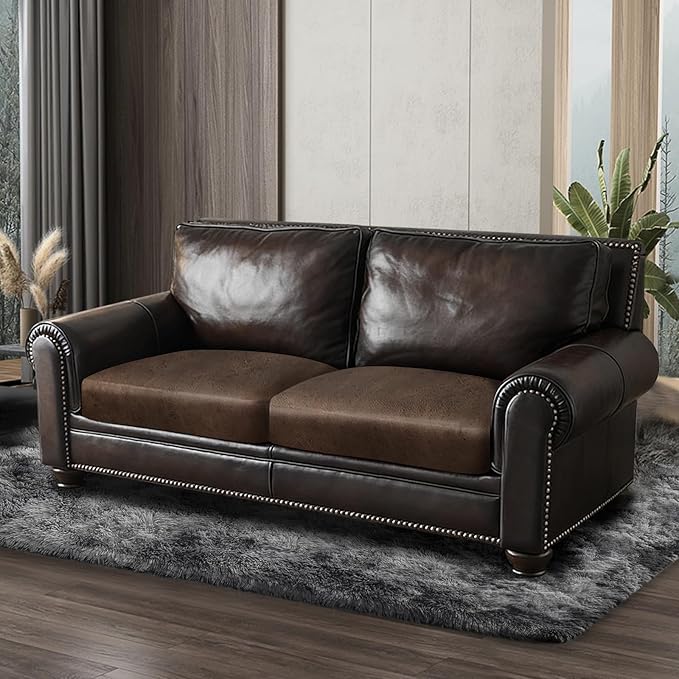 Leather Look Couch Cushion Covers Sofa Seat Slipcovers Sets Couches Furniture Protector for Sectional Armchair Loveseat Pets Kids Stretch Spandex Fabric (2 Cushion Loveseat, Brown)