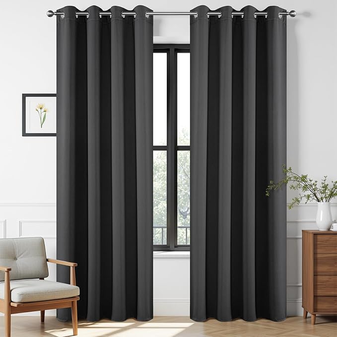 Joydeco Blackout Curtains 90 Inch Length 2 Panels Set, Thermal Insulated Long Curtains& Drapes 2 Burg, Room Darkening Grommet Drapes for Living Room Bedroom Window (W52 x L90 Inch, Dark Grey)
