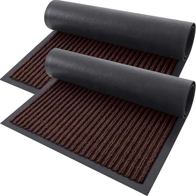 OLANLY Front Door Mat Indoor Outdoor Entrance, 2-Pack 29.5 x 17 Inch, Waterproof Heavy Duty Doormat, Fade Resistant, Low Profile, Easy Clean Patio Porch Welcome Floor Mats for Entry, Brown