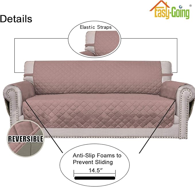 Easy-Going Chair Sofa Slipcover Reversible Sofa Cover Water Resistant Couch Cover Furniture Protector Cover with Elastic Straps for Pets Kids Children Dog Cat (Chair, Pink/Beige)
