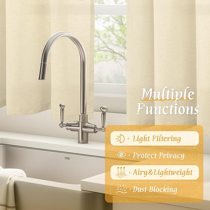 LAMIT Beige Linen Curtains for Windows 2 Panels Set, 48 Inch Linen Textured Light Filtering Bedroom Drapes Rod Pocket Boho Window Treatment Panels for Farmhouse/RV Camper/Loft, 42 x 48 Inch