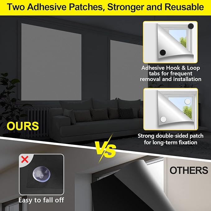 FADOTY Blackout Curtains for Bedroom, Portable 100% Black Out Window Cover Film, Cuttable Blackout Shades Fabric Sheet, No Drill Window Blinds, Sun Heat Light Blocker for Travel Media Dorm, 57'' W