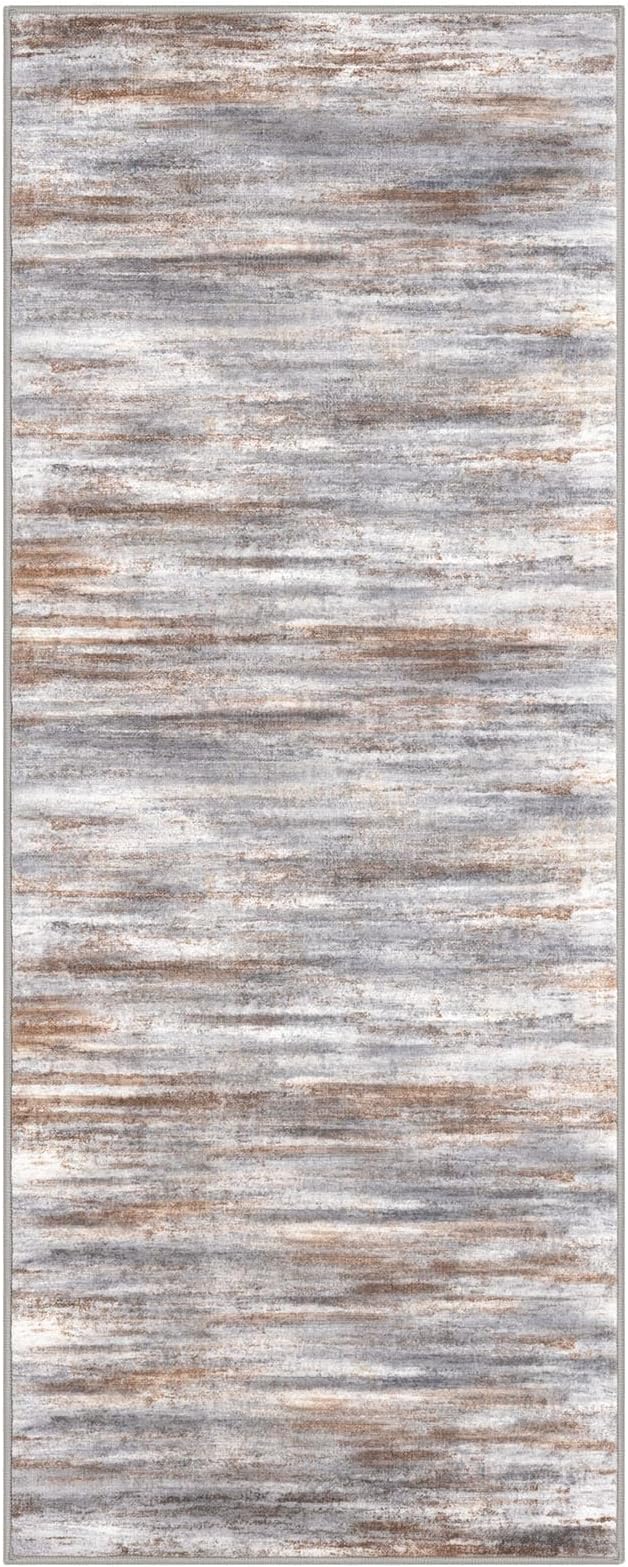 KOZYFLY Kitchen Runner Rug for Hallway Non-Slip Modern Abstract Runner Rug 2x5 Grey Brown, Washable Carpet Runner Laundry Room Mat with Soft Low Pile for Entryway Bathroom Bedroom Kitchen