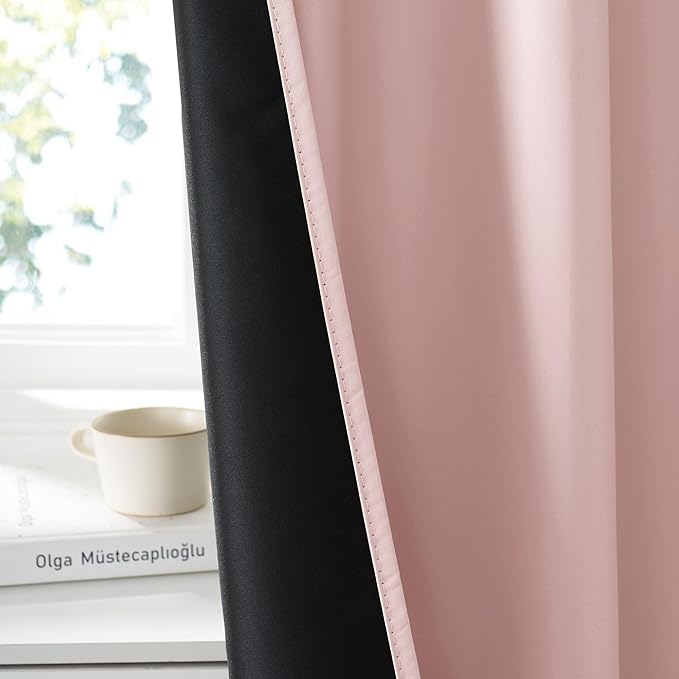 RYB HOME 100% Blackout Short Curtains for Small Window, Thermal Insulated Total Room Darkening Noise Reducing Curtains for Basement Bathroom Basement, 29 inches Wide by 45 inches Long, Baby Pink