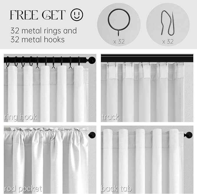 96 inch long Linen blackout curtains 2 Panels 100% Black out Linen texture Curtains ivory white Window Drapes with Back Tab Rod Pocket Mordern vintage Curtains Panel for Bedroom Living Room 8FT