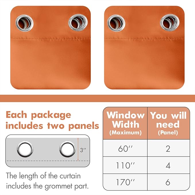 MIULEE 90" Long Blackout Curtains Room Darkening Thermal Insulated Fall Drapes Solid Window Treatment Set Grommet Top Light Blocking Curtain for Living Room/Bedroom 2 Panels Orange